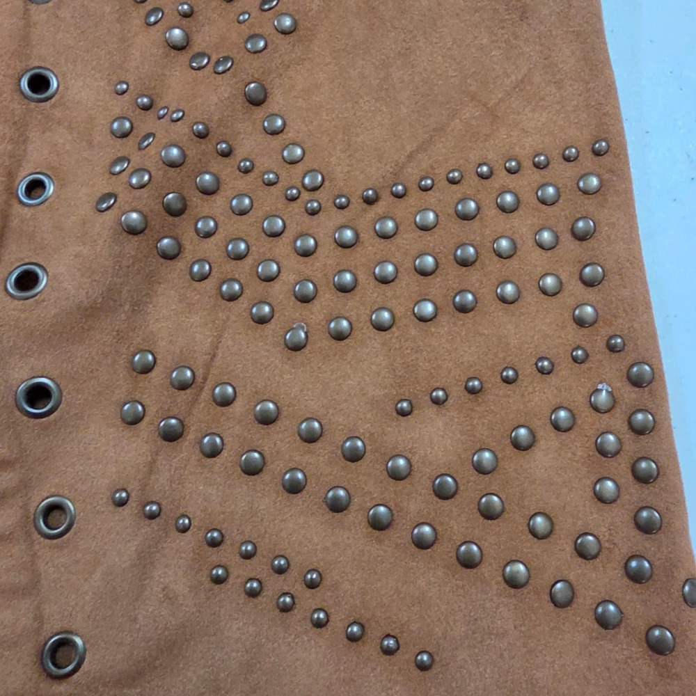 Fornia Womens Studded Fringe Faux Suede Vest Cognac Brown Western Boho Large NWT - Picture 7 of 8